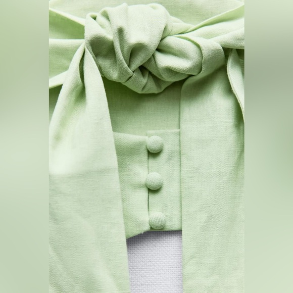 NWT. Zara Light Green Linen Blend Halter Neck Crop Top. Size M. - Picture 6 of 10